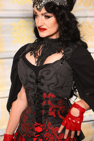Cropped Courtier Corset in Midnight Serenade – Sweetheart Neckline with Wren Tail (Steel Boned, Bust-Lifting Magic) - TTS