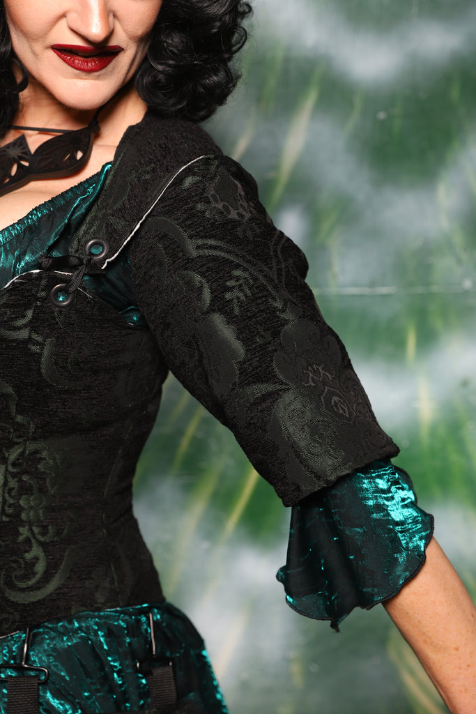 Detachable Elbow Sleeves in Black & Green Medallion - Day 3 of 12 Days of Christmas