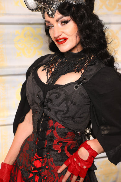 Cropped Courtier Corset in Midnight Serenade – Sweetheart Neckline with Wren Tail (Steel Boned, Bust-Lifting Magic) - TTS