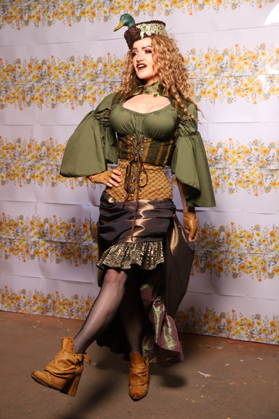 54. Swoon Skirt In Twig Taffeta With Patchwork Ruffle - The Leave It To Beaver Collection