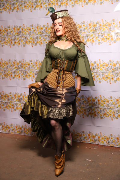 54. Swoon Skirt In Twig Taffeta With Patchwork Ruffle - The Leave It To Beaver Collection