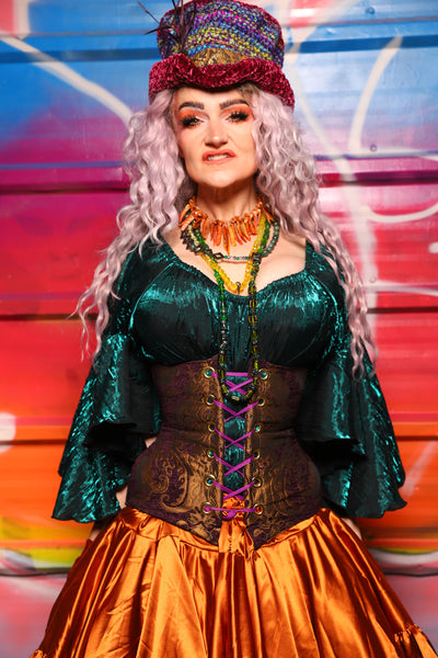 28. Petite Wench Underbust Corset in Plum & Gold Medallion - A Chest Full of Jewels Collection
