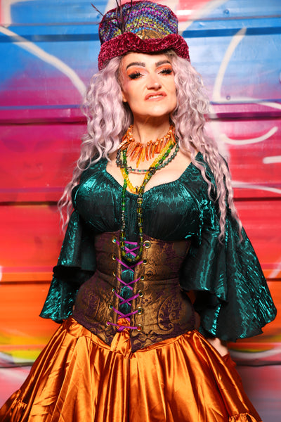 28. Petite Wench Underbust Corset in Plum & Gold Medallion - A Chest Full of Jewels Collection
