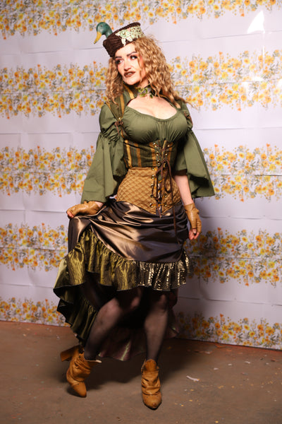 54. Swoon Skirt In Twig Taffeta With Patchwork Ruffle - The Leave It To Beaver Collection