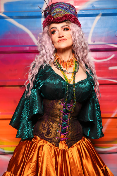 28. Petite Wench Underbust Corset in Plum & Gold Medallion - A Chest Full of Jewels Collection