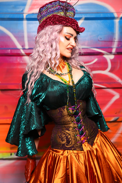 28. Petite Wench Underbust Corset in Plum & Gold Medallion - A Chest Full of Jewels Collection