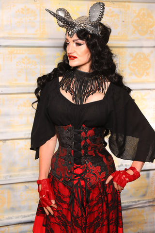 Wench Corset in Black & Red Grace Chenille – Classic Underbust Corset with Steel Boning (Battle-Tested & Built to Last) - TTS