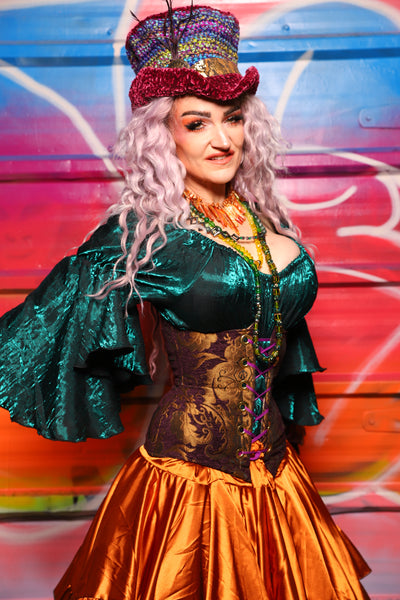 28. Petite Wench Underbust Corset in Plum & Gold Medallion - A Chest Full of Jewels Collection