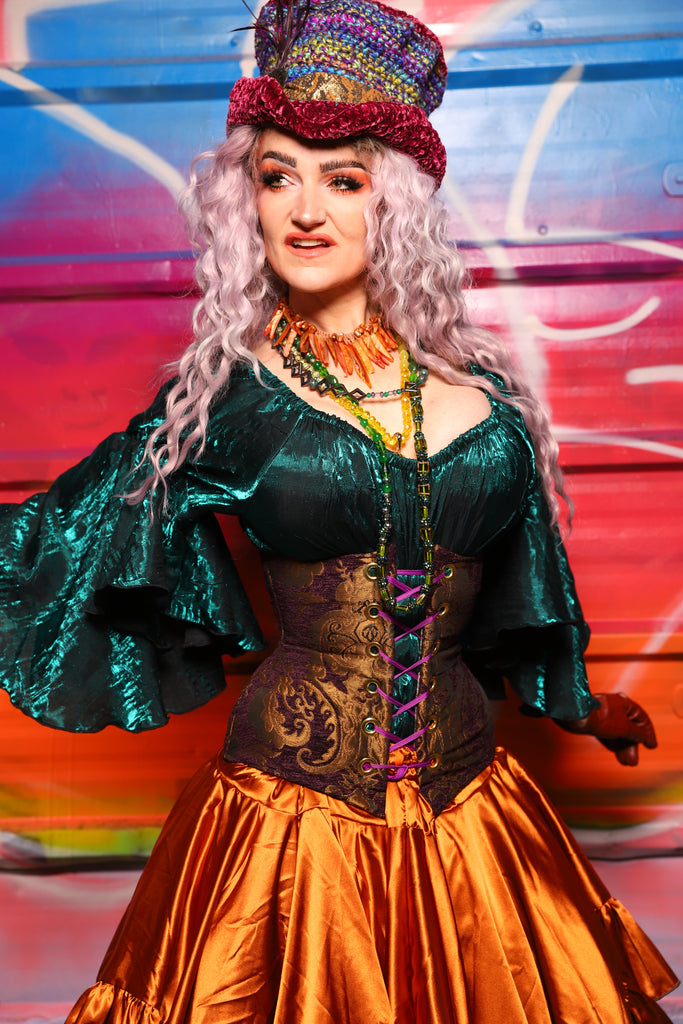 28. Petite Wench Underbust Corset in Plum & Gold Medallion - A Chest Full of Jewels Collection