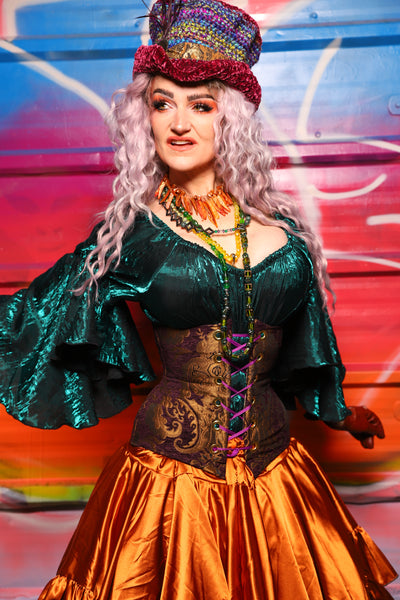 28. Petite Wench Underbust Corset in Plum & Gold Medallion - A Chest Full of Jewels Collection