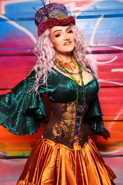 28. Petite Wench Underbust Corset in Plum & Gold Medallion - A Chest Full of Jewels Collection