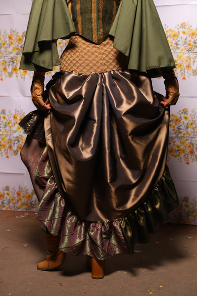 54. Swoon Skirt In Twig Taffeta With Patchwork Ruffle - The Leave It To Beaver Collection