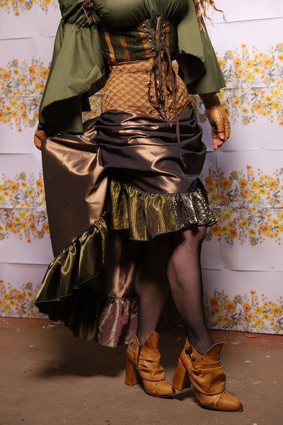 54. Swoon Skirt In Twig Taffeta With Patchwork Ruffle - The Leave It To Beaver Collection