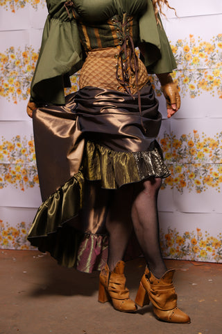 54. Swoon Skirt In Twig Taffeta With Patchwork Ruffle - The Leave It To Beaver Collection