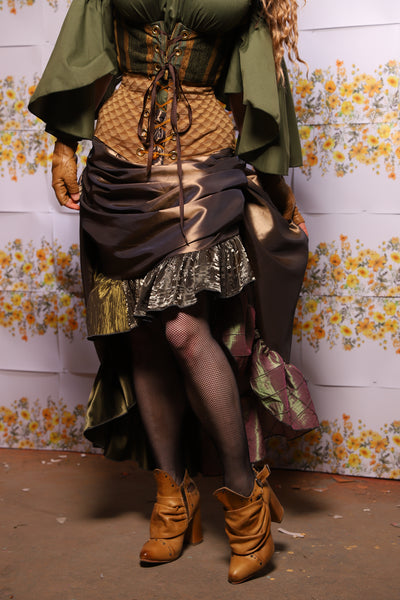54. Swoon Skirt In Twig Taffeta With Patchwork Ruffle - The Leave It To Beaver Collection
