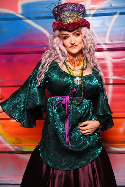 19. Flounce Blouse in Dark Emerald Shimmer - A Chest Full of Jewels Collection