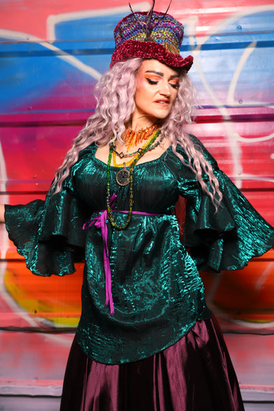 19. Flounce Blouse in Dark Emerald Shimmer - A Chest Full of Jewels Collection