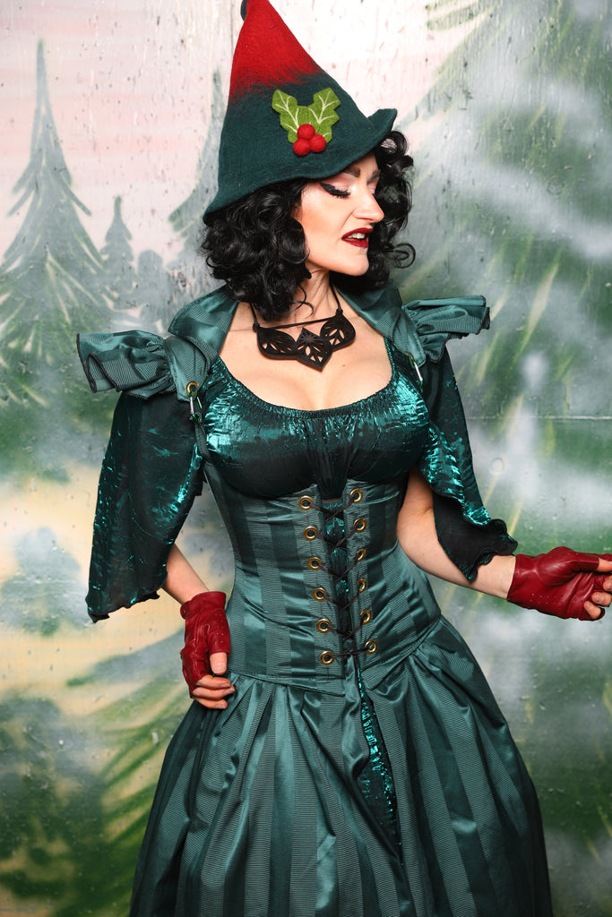 Petite Vixen w/Ruffle Sleeves in Wintergreen Matte & Satin Stripe - Day 3 of 12 Days of Christmas