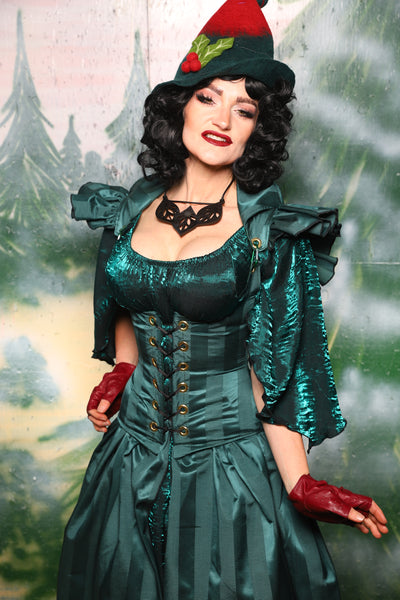 Petite Vixen w/Ruffle Sleeves in Wintergreen Matte & Satin Stripe - Day 3 of 12 Days of Christmas