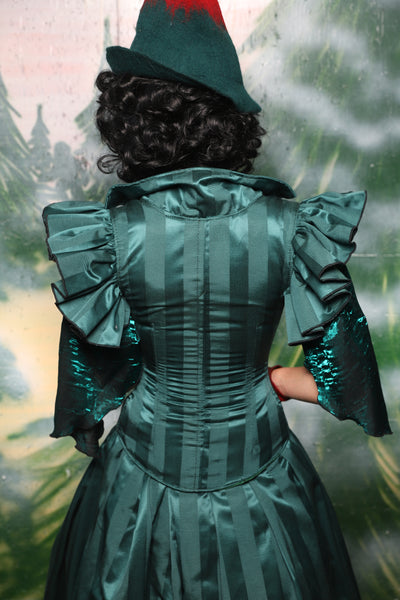 Petite Vixen w/Ruffle Sleeves in Wintergreen Matte & Satin Stripe - Day 3 of 12 Days of Christmas