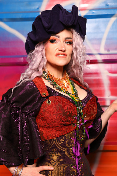 09. Cropped Courtier Overbust in Rock-a-Doodle Damask – A Chest Full of Jewels Collection