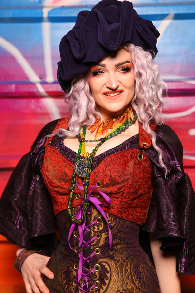 09. Cropped Courtier Overbust in Rock-a-Doodle Damask – A Chest Full of Jewels Collection