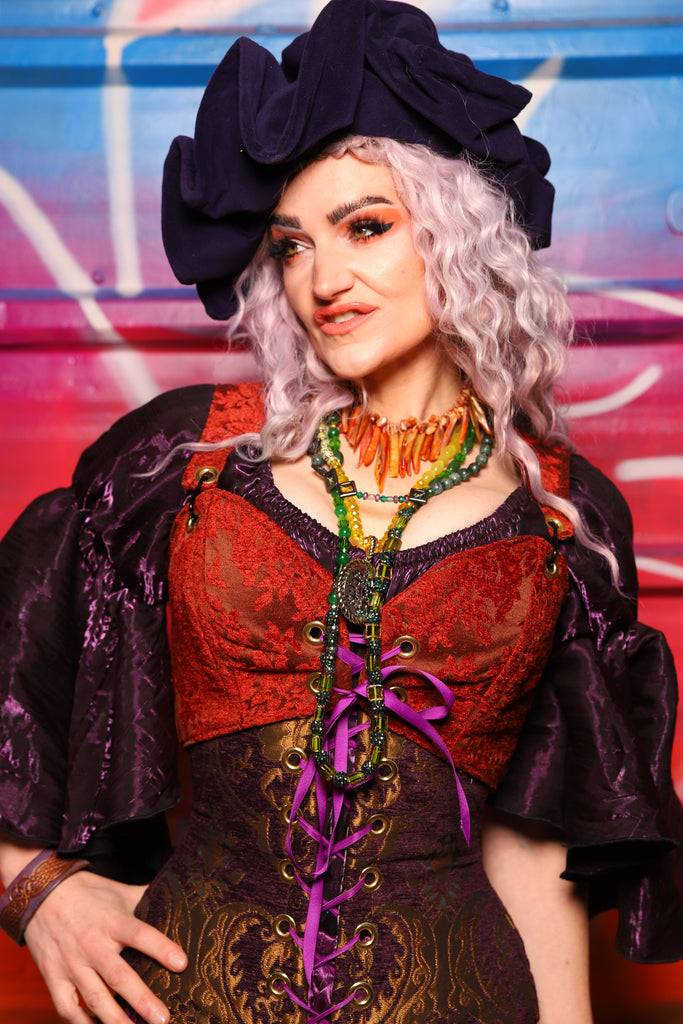 Cropped Courtier Overbust in Rock-a-Doodle Damask – A Chest Full of Je – Damsel in this Dress Corsets