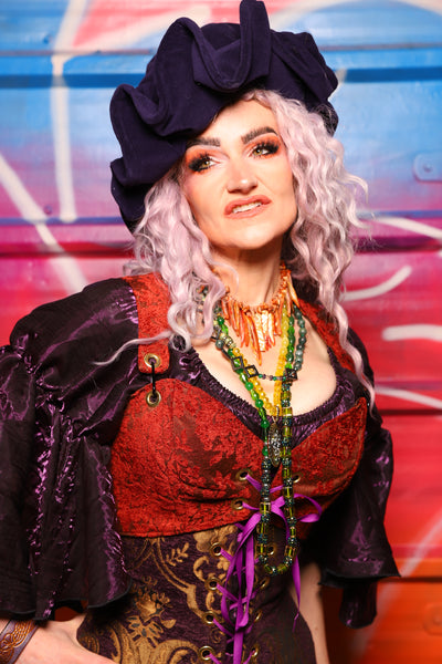 09. Cropped Courtier Overbust in Rock-a-Doodle Damask – A Chest Full of Jewels Collection