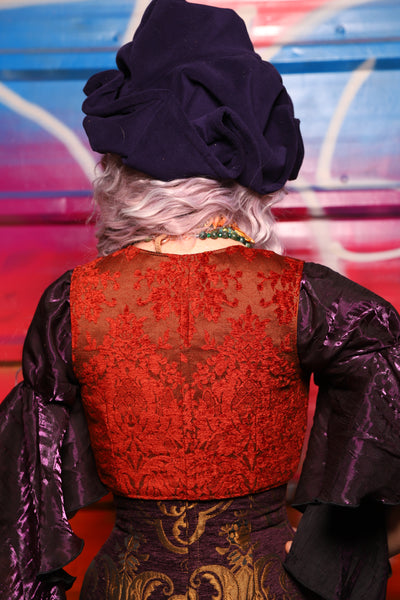 09. Cropped Courtier Overbust in Rock-a-Doodle Damask – A Chest Full of Jewels Collection