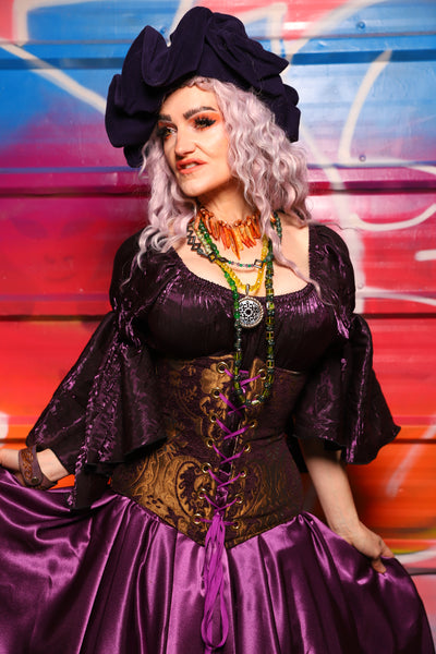 41. Wench Corset Underbust in Plum & Gold Medallion - A Chest Full of Jewels Collection