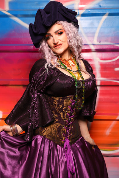 41. Wench Corset Underbust in Plum & Gold Medallion - A Chest Full of Jewels Collection