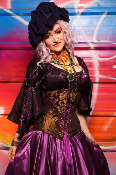 41. Wench Corset Underbust in Plum & Gold Medallion - A Chest Full of Jewels Collection