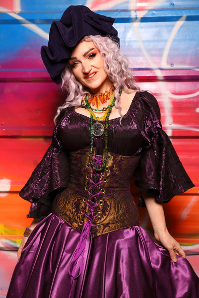 41. Wench Corset Underbust in Plum & Gold Medallion - A Chest Full of Jewels Collection