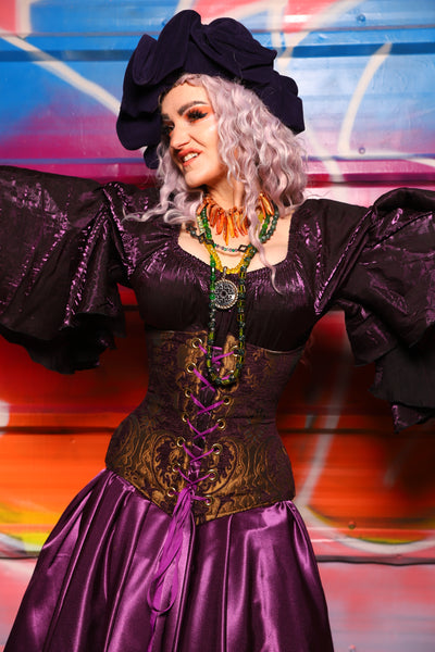 41. Wench Corset Underbust in Plum & Gold Medallion - A Chest Full of Jewels Collection