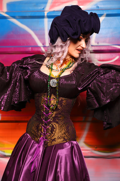 41. Wench Corset Underbust in Plum & Gold Medallion - A Chest Full of Jewels Collection