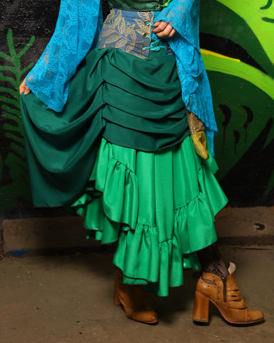 Swoon Skirt in Green Reverse Crepe Satin - "Siren's Shanties" Collection