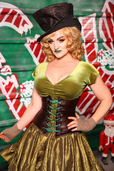 Petite Wench Corset  in Redwood Leather -  The "Oh My Garland" Collection