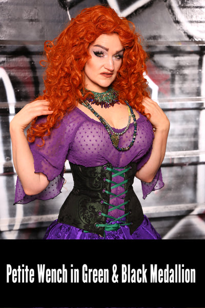 Petite Wench Corset in Black & Green Medallion w/front panels in Toy Soilders/ Petite Wench Corset in Black & Green Medallion - Day 3 of 12 Days of Christmas