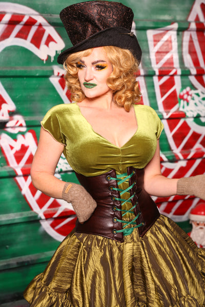 Petite Wench Corset  in Redwood Leather -  The "Oh My Garland" Collection