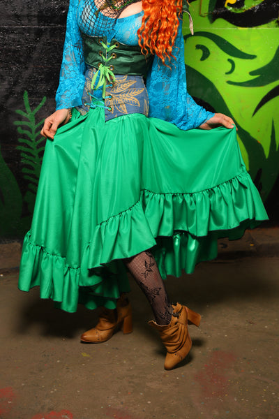 Crescent Skirt in Play-Dough Green w/Ruffle - "Siren's Shanties" Collection