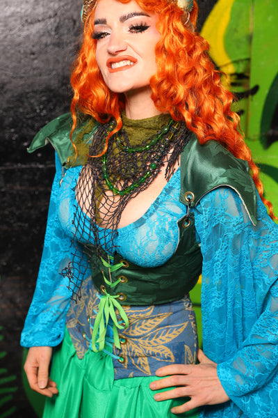 Cropped Elf Underbust Corset in Shamrock Damask - "Siren's Shanties" Collection