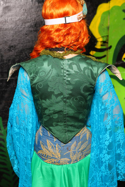 Cropped Elf Underbust Corset in Shamrock Damask - "Siren's Shanties" Collection