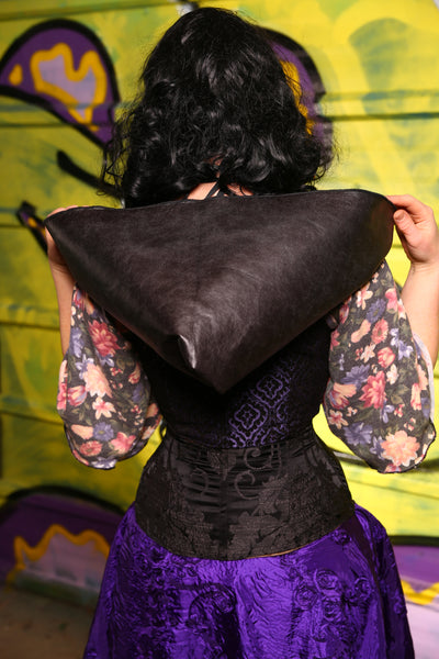 29-Cropped Vixen in Black & Purple Scroll Medallion with Faux Leather Hood - "The Violet Hour" Collection