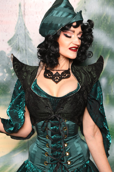 Cropped Faerie Bodice In Black & Green Medallion - Day 3 of 12 Days of Christmas