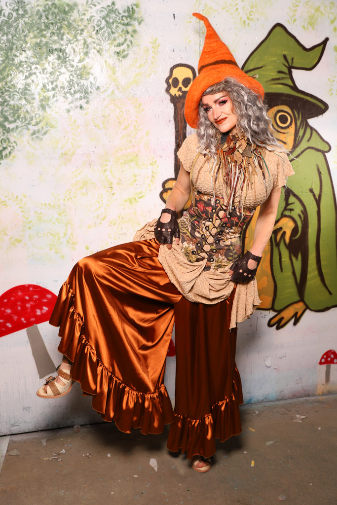 Flutterfall Trousers in Copper Stretch Satin - Spooky Saturday Part 1