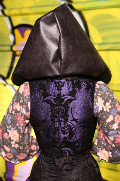 28-Cropped Vixen in Black & Purple Medallion with Faux Leather Hood - "The Violet Hour" Collection