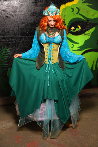 Fairy Skirt in Green Reverse Crepe Satin - "Siren's Shanties" Collection
