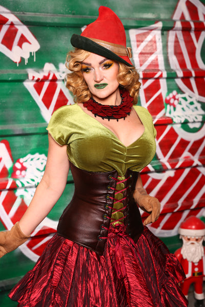 Torian Corset In Redwood Faux Leather -  The "Oh My Garland" Collection