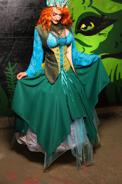 Fairy Skirt in Green Reverse Crepe Satin - "Siren's Shanties" Collection