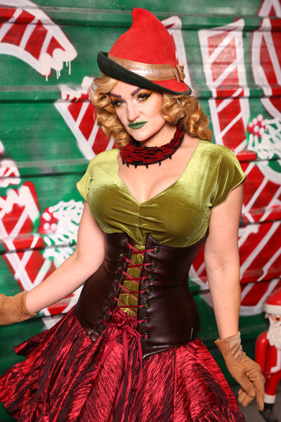 Torian Corset In Redwood Faux Leather -  The "Oh My Garland" Collection